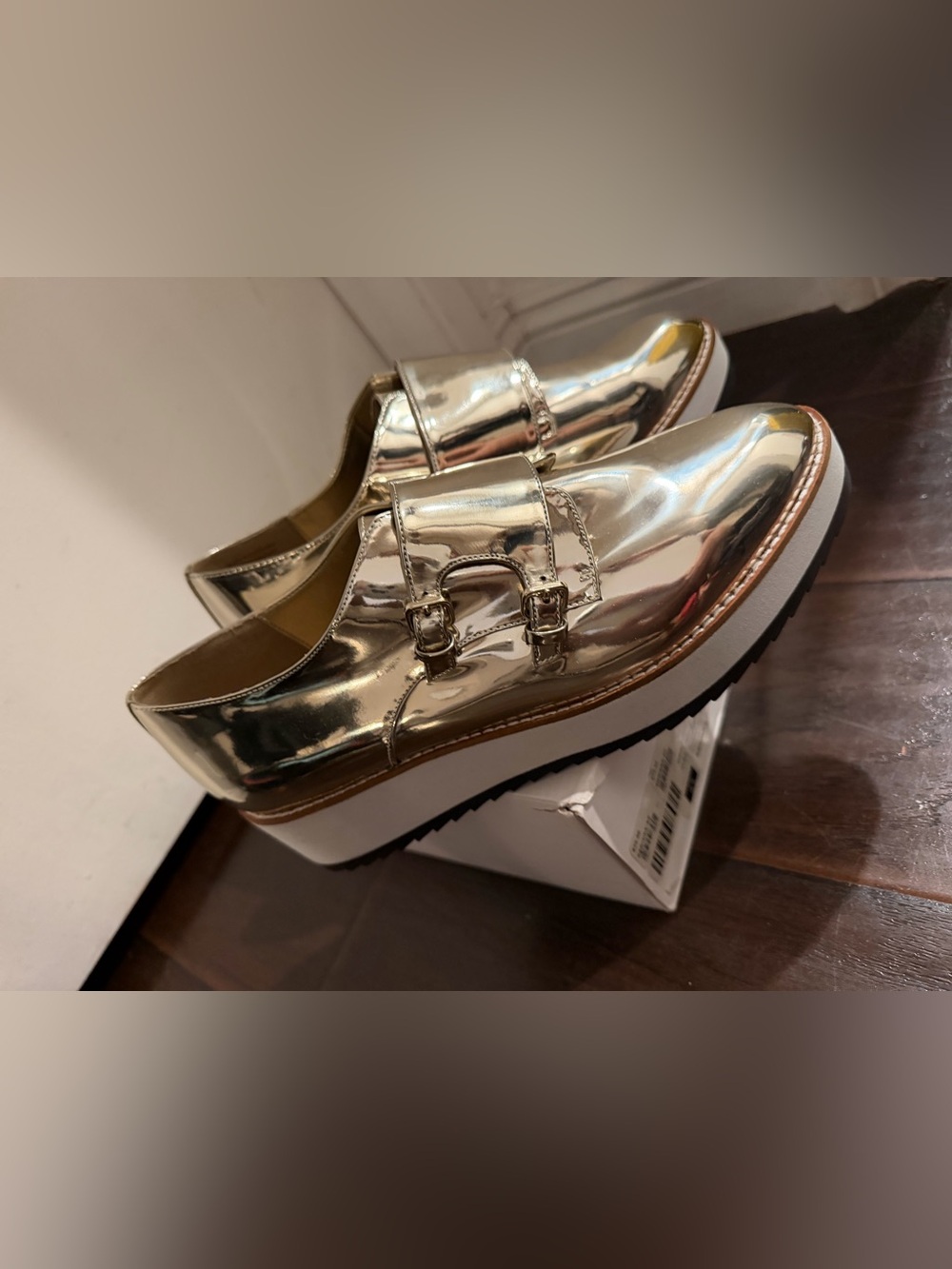 Aldo Metallic Gold Platform Mule Loafers - Picture 3 of 8